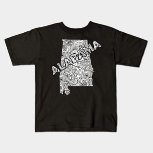 Mandala art map of Alabama with text in white Kids T-Shirt
